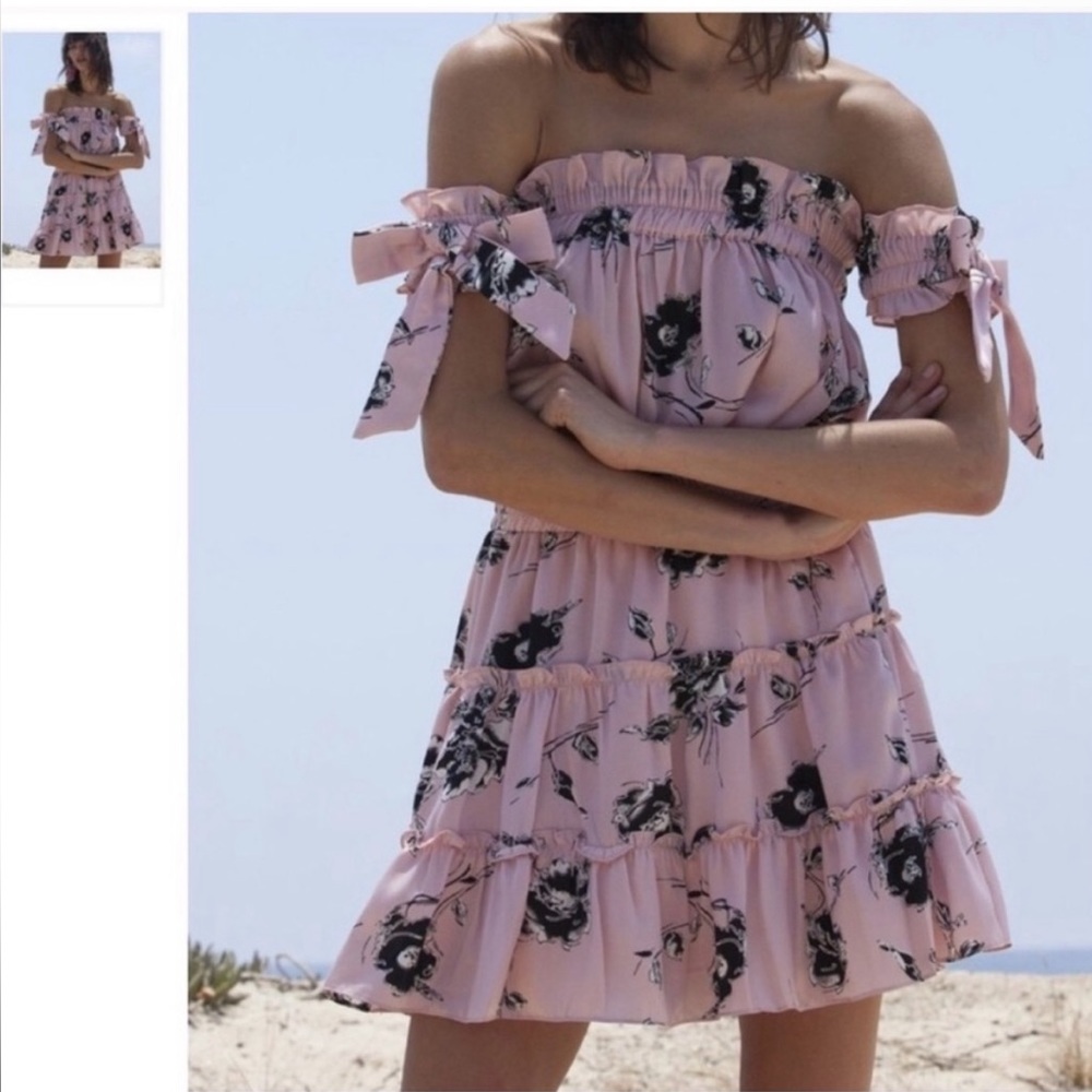 Misa Los Angeles pink off the shoulder flower print dress size S